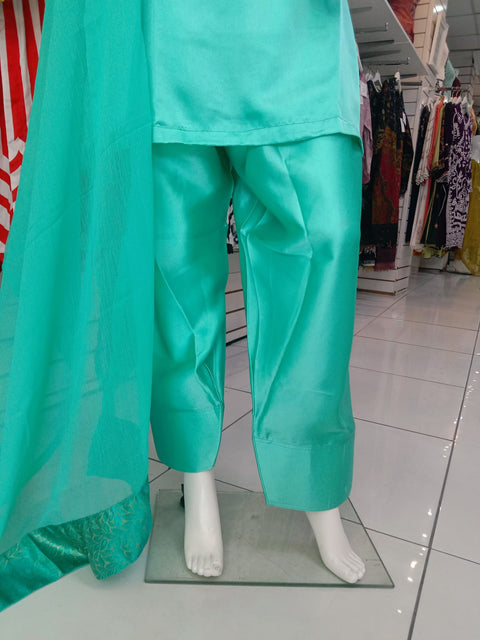 Green Satin 3PC Farshi Shalwar Kameez Dress SS4010