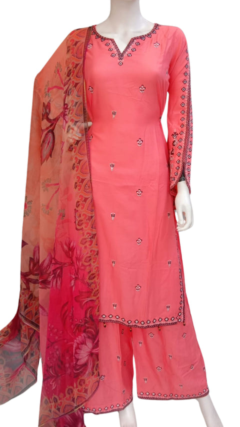 Peach Bamber Cotton 3PC Shalwar Kameez Dress SS3934
