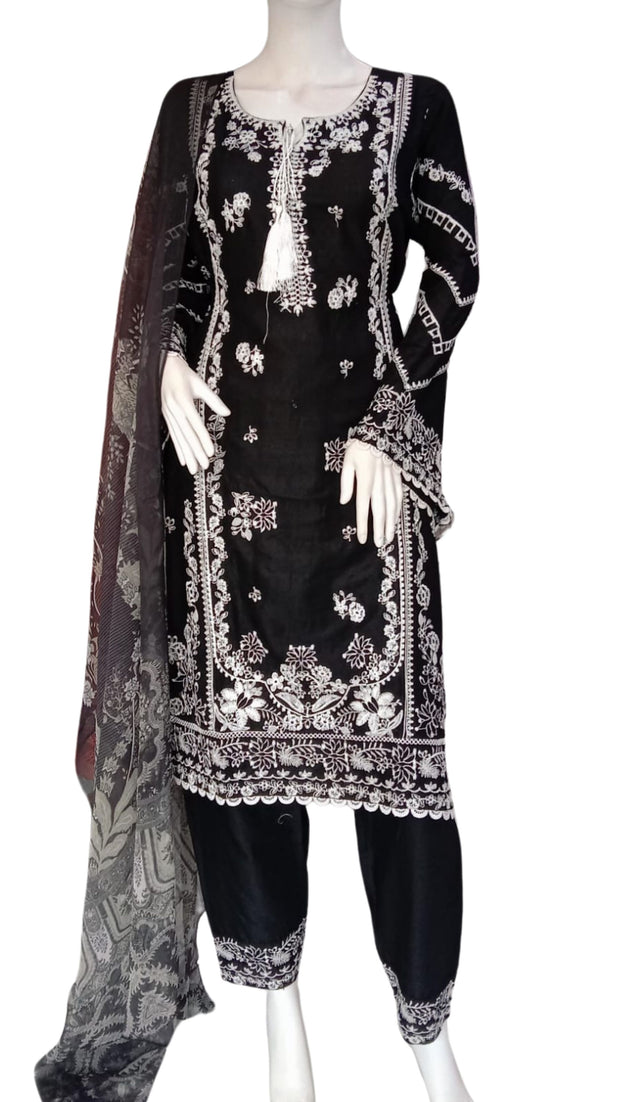Black Bamber Cotton 3PC Shalwar Kameez Dress SS3935
