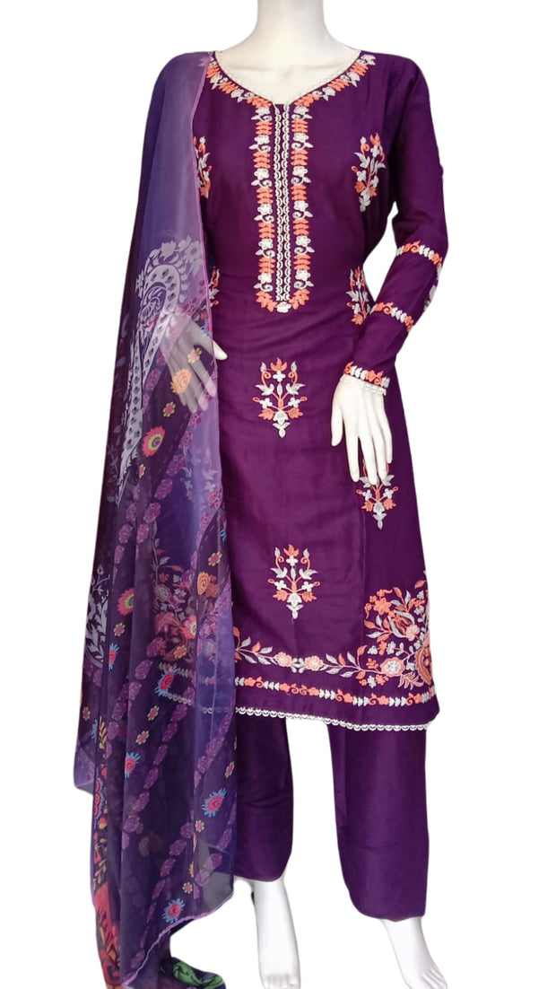 Purple Bamber Cotton 3PC Shalwar Kameez Dress SS3936