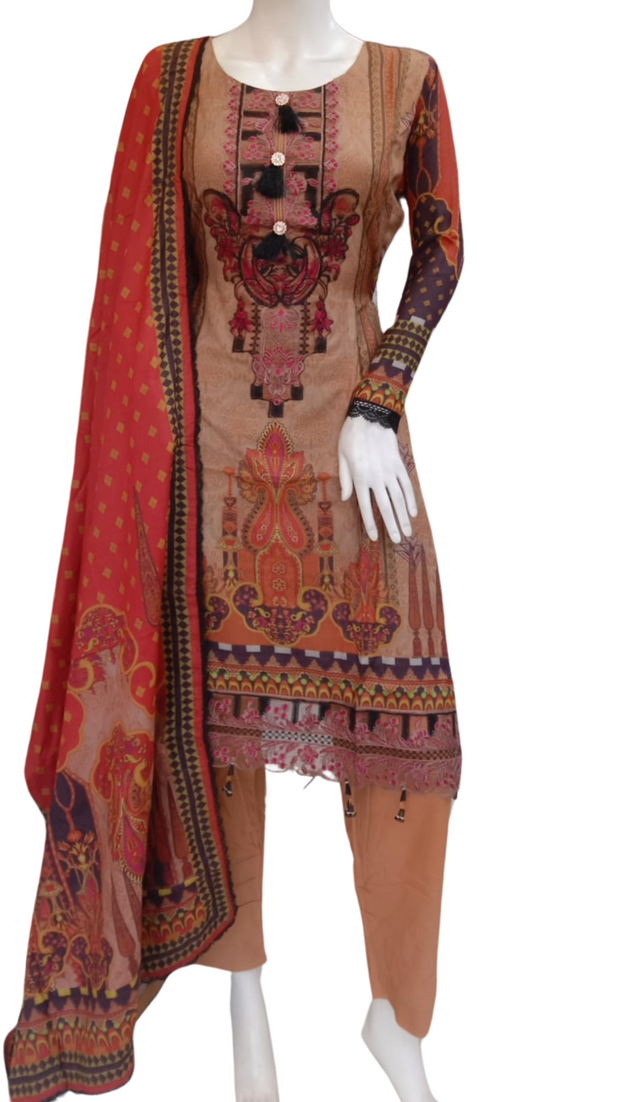 Gold  Dhanak 3PC Shalwar Kameez Dress SS3925