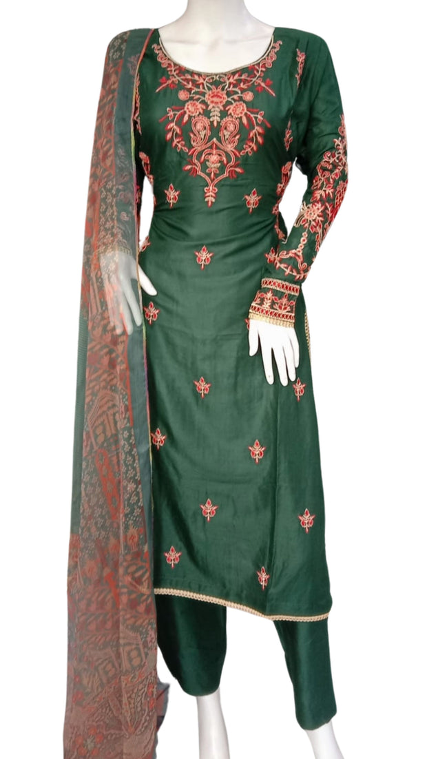Green Bamber Cotton 3PC Shalwar Kameez Dress SS3938
