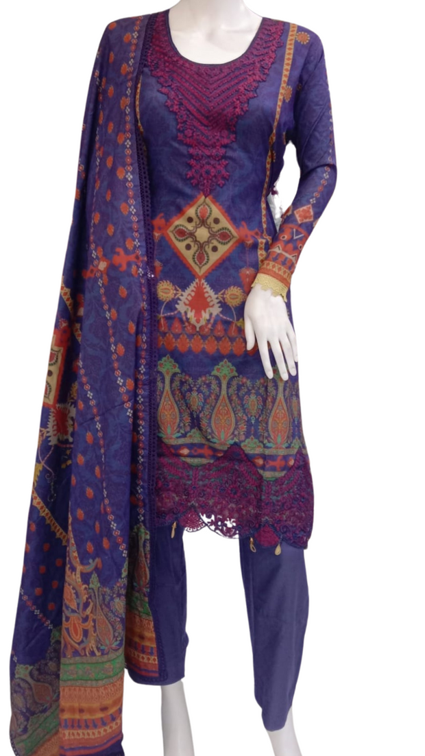 Purple Dhanak 3PC Shalwar Kameez Dress SS3924