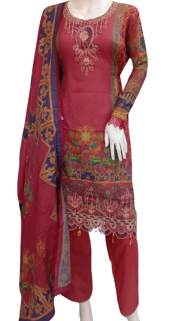 Red Dhanak 3PC Shalwar Kameez Dress SS3923
