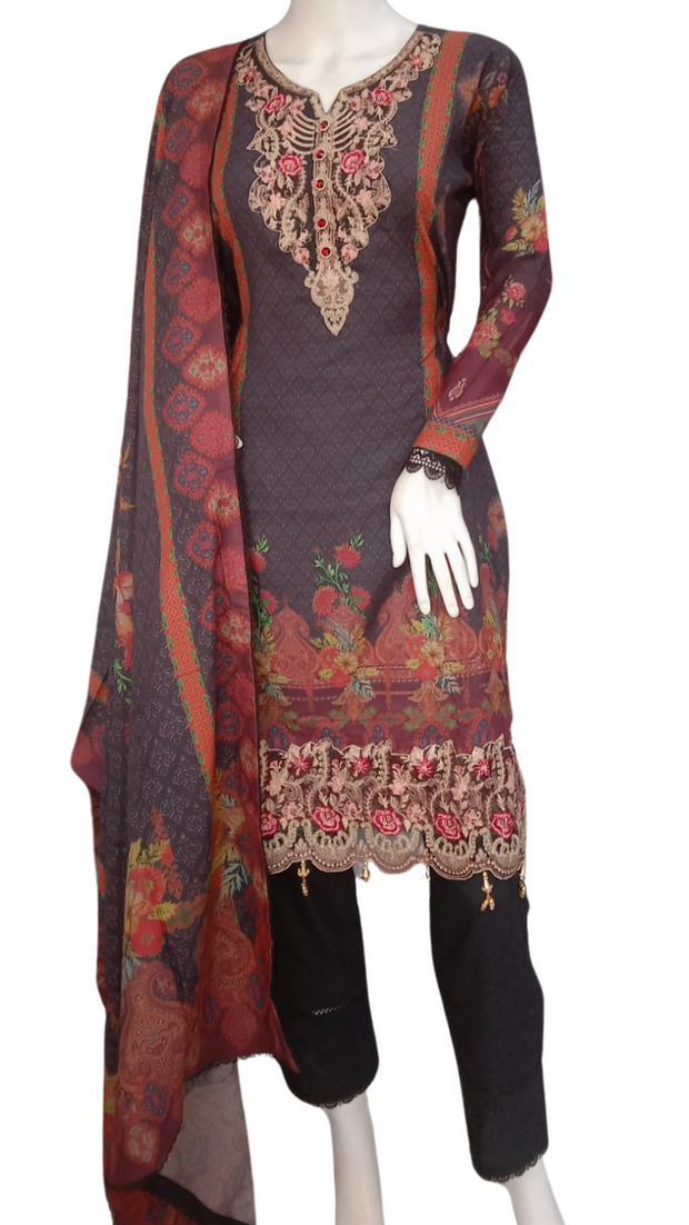 Black Dhanak 3PC Shalwar Kameez Dress SS3921