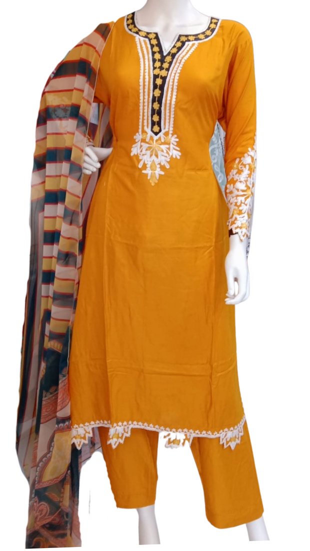 Mustard Linen 3PC Shalwar Kameez Dress SS3928