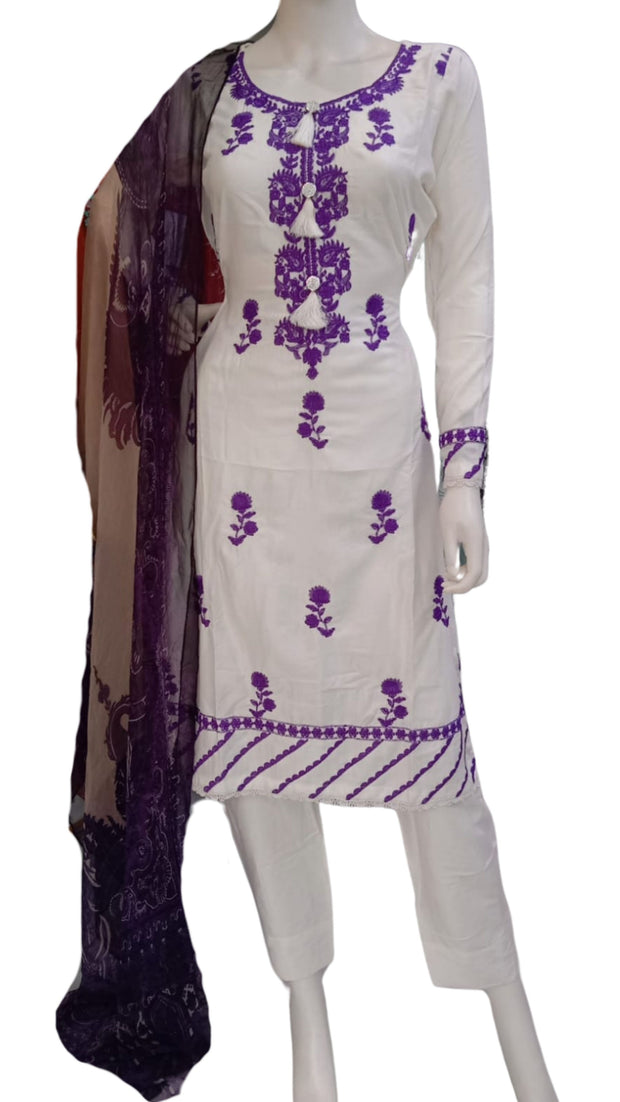 White Bamber Cotton 3PC Shalwar Kameez Dress SS3933