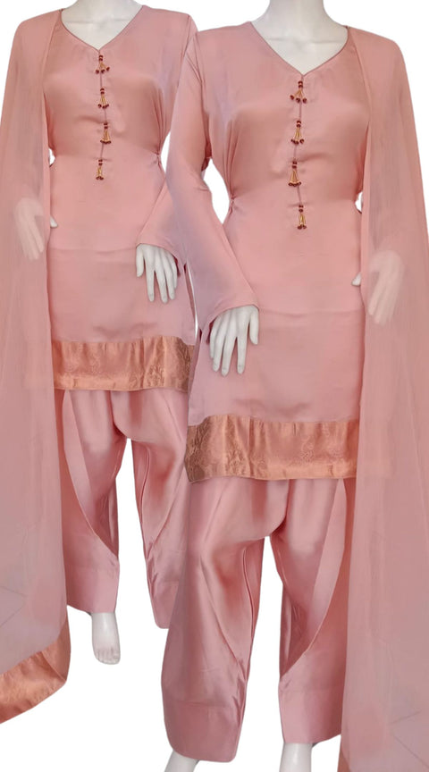 Pink Satin 3PC Farshi Shalwar Kameez Dress SS4009