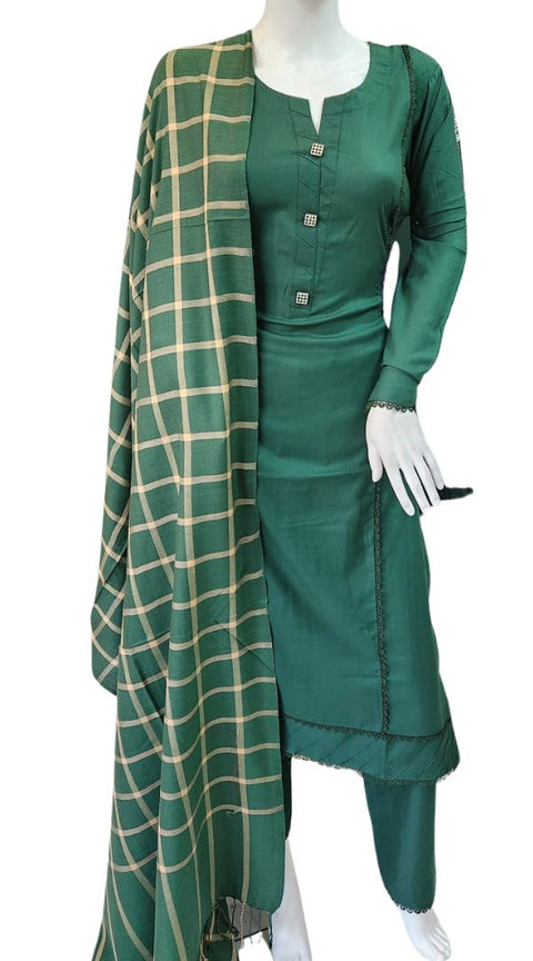 Green Wool Mix Winter Shawl 3PC Shalwar Kameez Dress SS3820