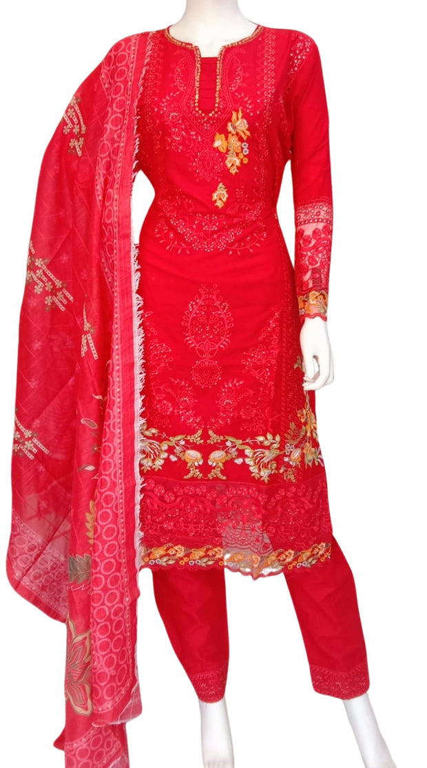 Red Cambric Readymade Shalwar Kameez 3PC SS3966