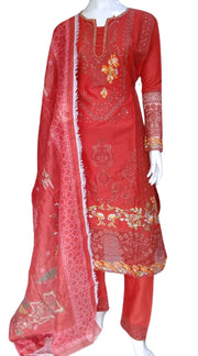 Rose Red Cambric Readymade Shalwar Kameez 3PC SS3962