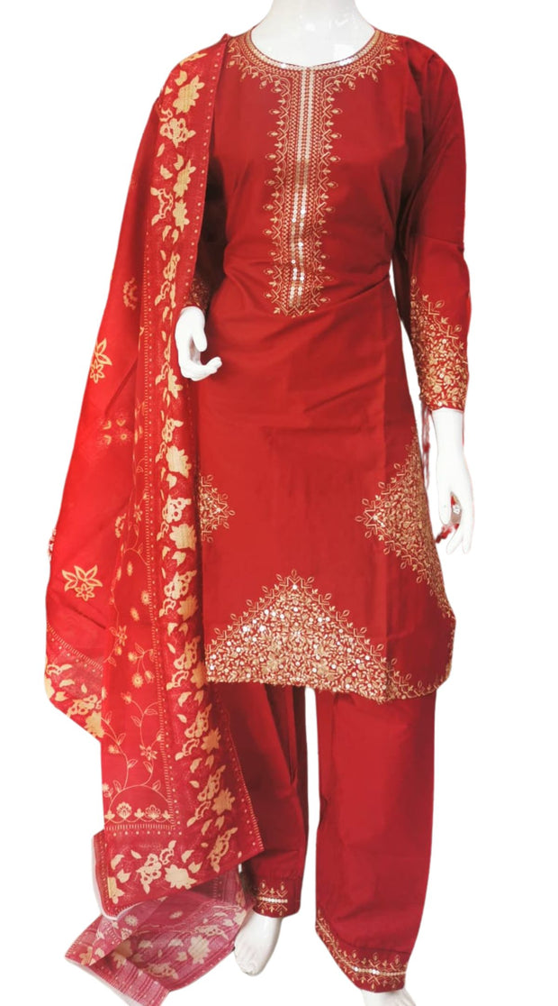 Silky Cotton 3PC  Shalwar Kameez Dress SS4052