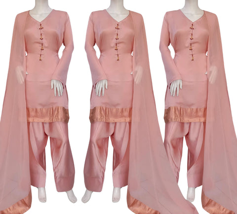 Pink Satin 3PC Farshi Shalwar Kameez Dress SS4009