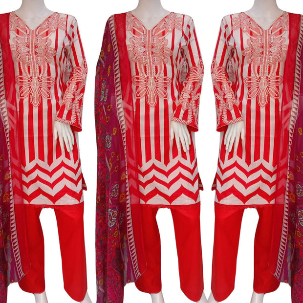 Maria B Inspired Red 3PC Shalwar Kameez Ready to wear SS4003