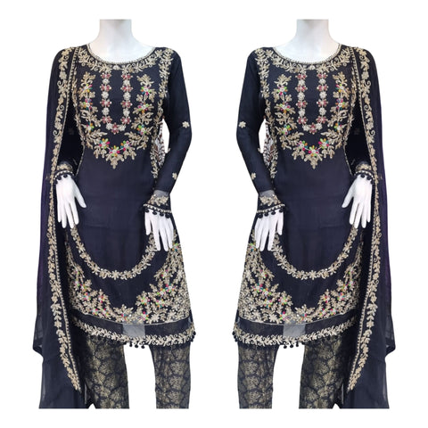 Black 3PC Chiffon Shalwar Kameez Dress SS3892