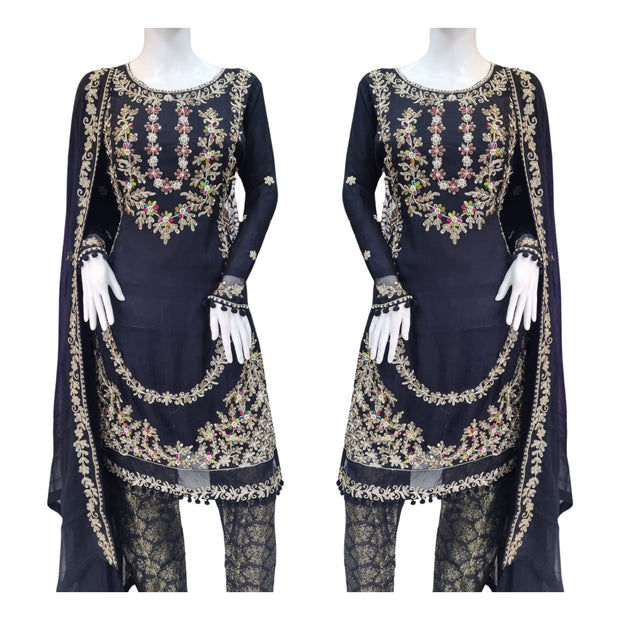 Black 3PC Chiffon Shalwar Kameez Dress SS3892