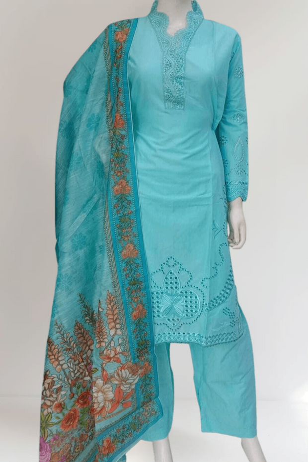 Blue Cambric Readymade Shalwar Kameez 3PC SS3987