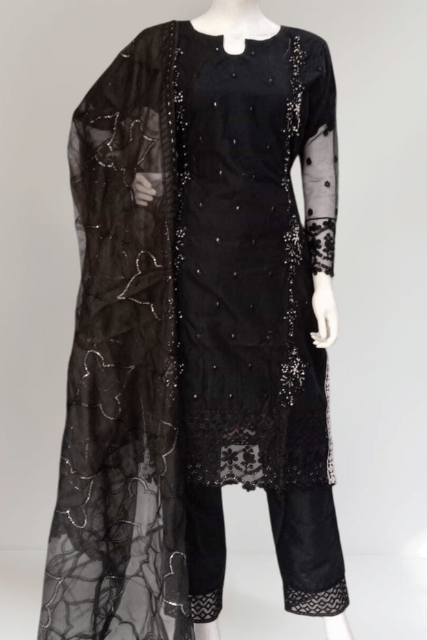 Black Cambric Readymade Shalwar Kameez 3PC SS3981