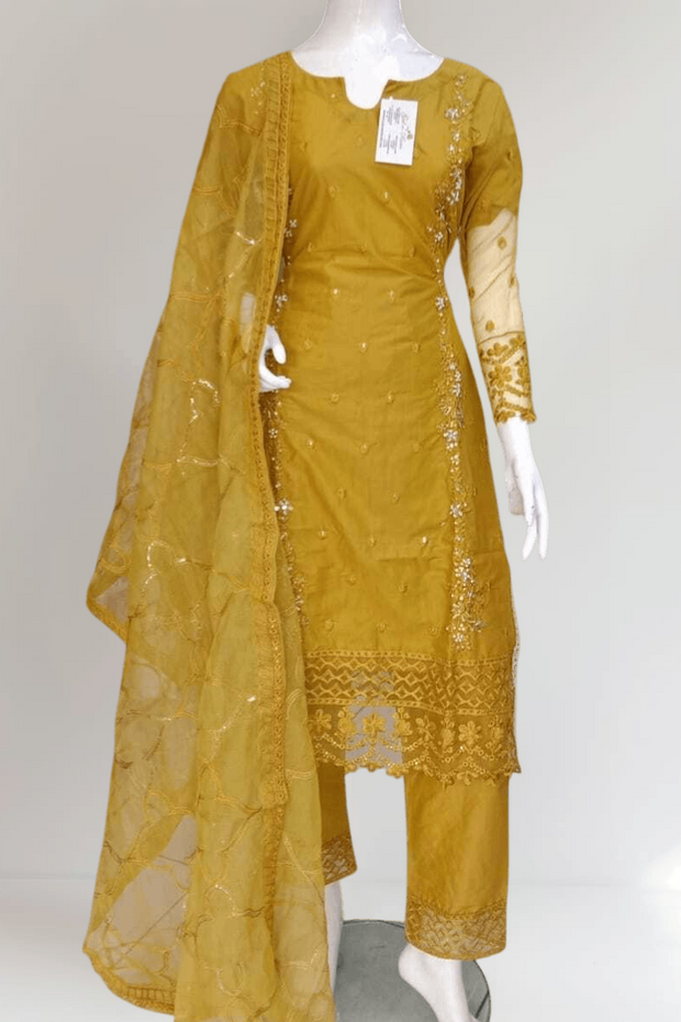 Mustard Cambric Readymade Shalwar Kameez 3PC SS3982