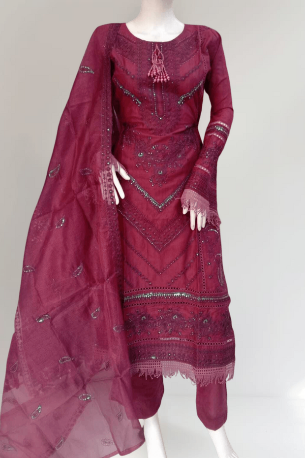 Plum Cambric Readymade Shalwar Kameez 3PC SS3977