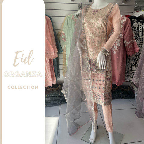 Peach Premium organza 3PC Shalwar Kameez Ready to wear SS3070