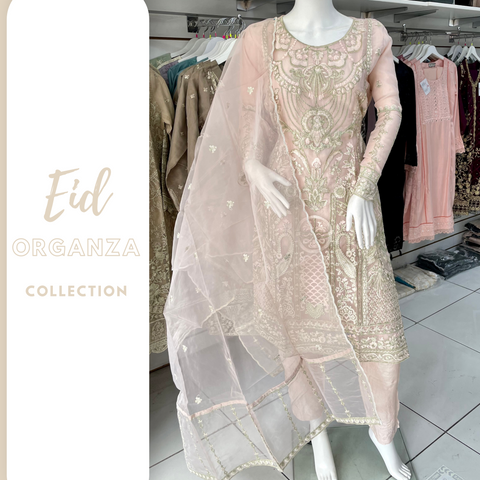 Peach Premium organza 3PC Shalwar Kameez Ready to wear SS3087