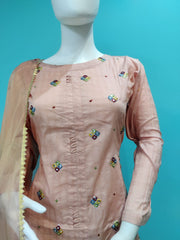 Peach Linen Partywear Shalwar Kameez Dress SS3036