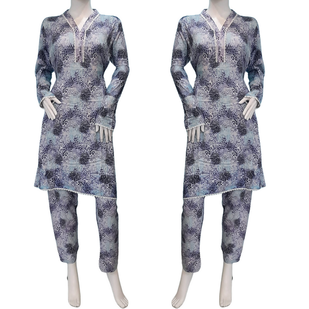 Blue Chikan Kari print 2PC Shalwar Kameez Ready to wear SS3014