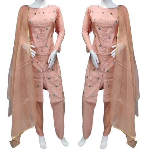 Peach Linen Partywear Shalwar Kameez Dress SS3036